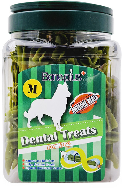 Boneplus 18週以上幼犬/成犬/老犬 超效螺旋六星潔牙棒 M, 草本, 600g, 1罐