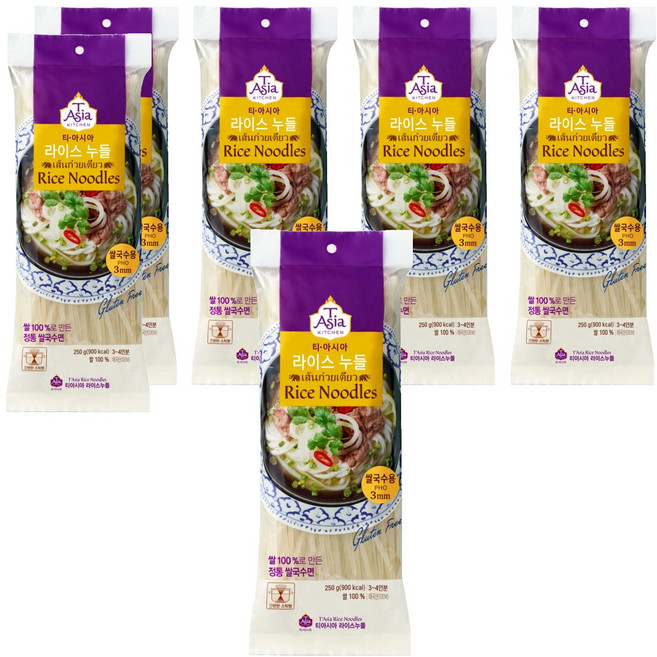티아시아키친 라이스누들 쌀국수용 3mm, 250g, 6개