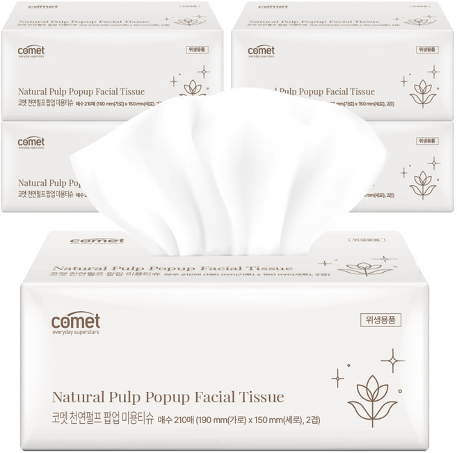 코멧 천연펄프 팝업 미용 티슈, 5개, 210개입