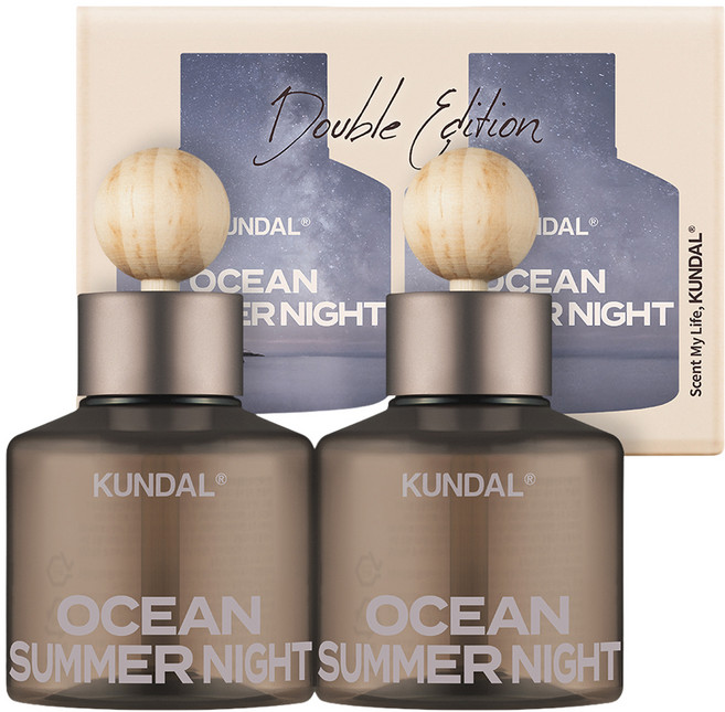 쿤달 퍼퓸 차량용 방향제 75ml 2개 + 우드볼 스틱 2개 세트, 오션썸머나잇향, 1세트