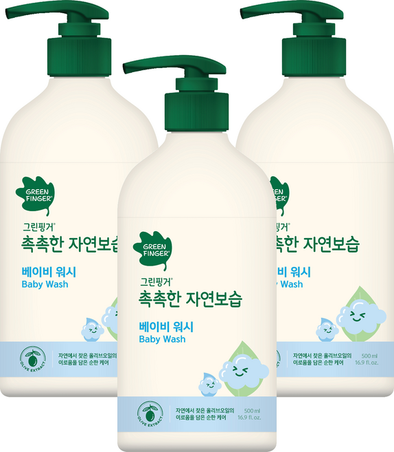 그린핑거 촉촉한 자연보습 베이비 바디워시, 500ml, 3개