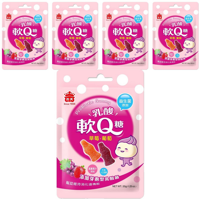義美 益生菌乳酸軟Q糖 綜合, 5包, 35g