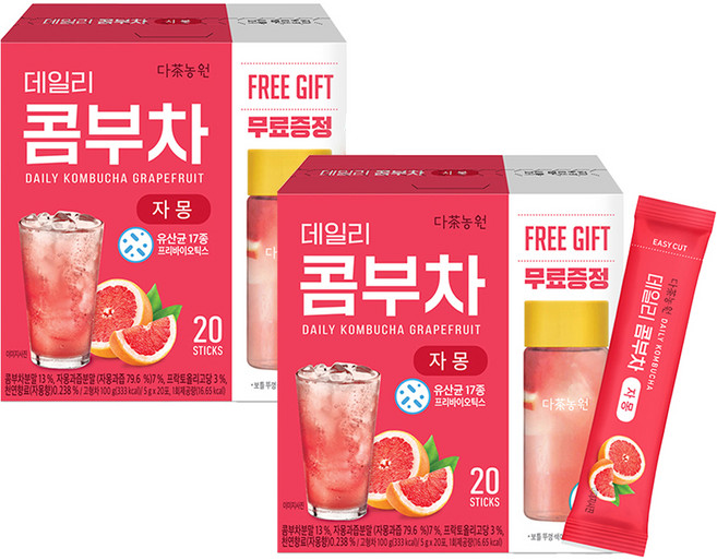 다농원 데일리 콤부차 자몽, 2개, 20개입, 5g