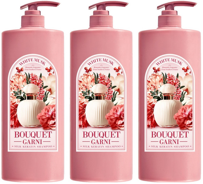 부케가르니 실크 케라틴 샴푸 화이트머스크향, 1.5L, 3개