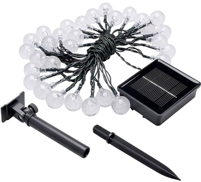 WIDE VIEW 太陽能防水氣泡球燈 LED裝飾燈組 370g 30顆, 黑色 + 透明色, 1組