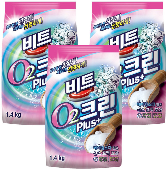 비트 O2크린 플러스 표백제, 1.4kg, 3개