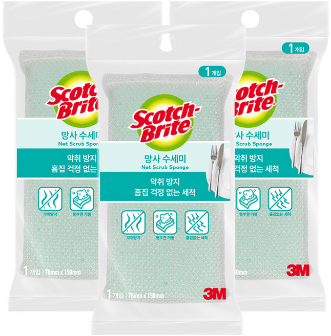 스카치브라이트 3M 망사 수세미, 1개입, 3개