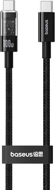 Baseus 倍思 透明CD系列 Type-C-Type-C 快充傳輸線 100W, 1m, 星曜黑, 1條