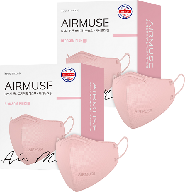 에어뮤즈 핏 2D 새부리형 마스크 성인용 대형, 25개입, 2개, 블라썸핑크