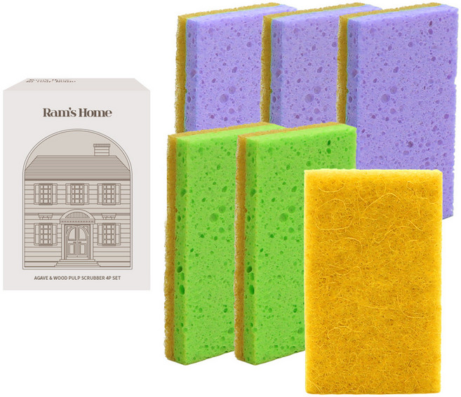 람스홈 셀룰로오스 아가베 무흠집 수세미 6개입, 1세트