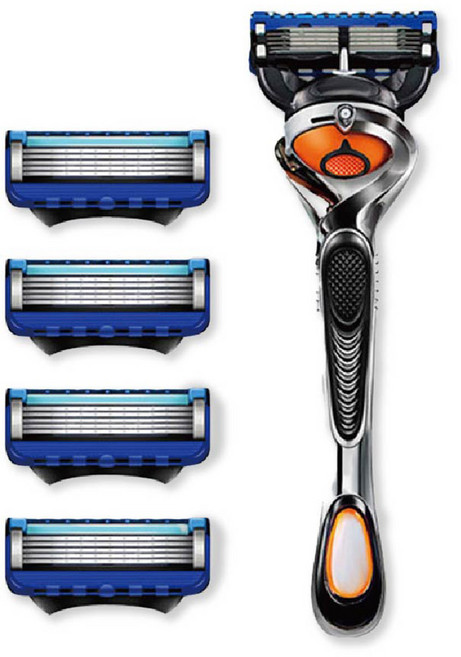 아리수리 남성용 수동 5겹 면도기 + 리필 면도날 4p 세트 블루, 1세트