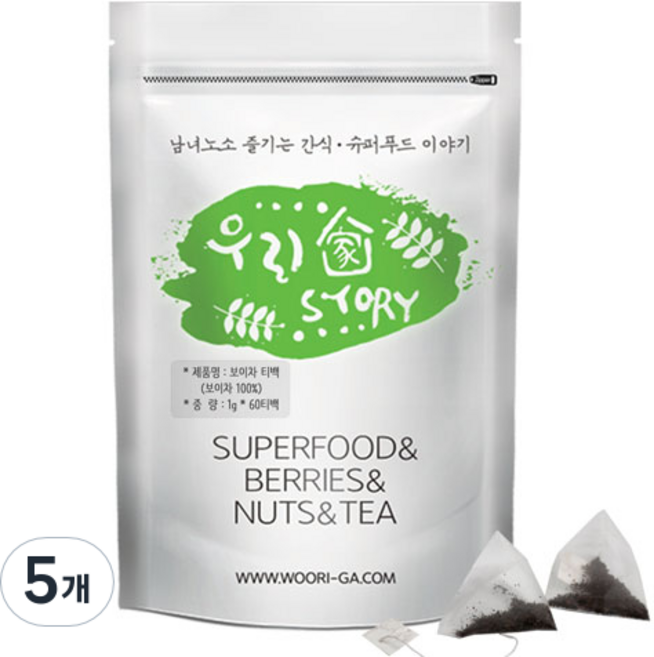 우리가스토리 보이차, 1g, 60개입, 5개