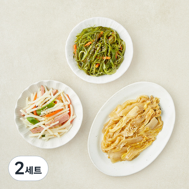 식도감 볶음반찬 묵은지들기름볶음140g + 미역줄기볶음140g + 햄감자채볶음130g 세트, 2세트