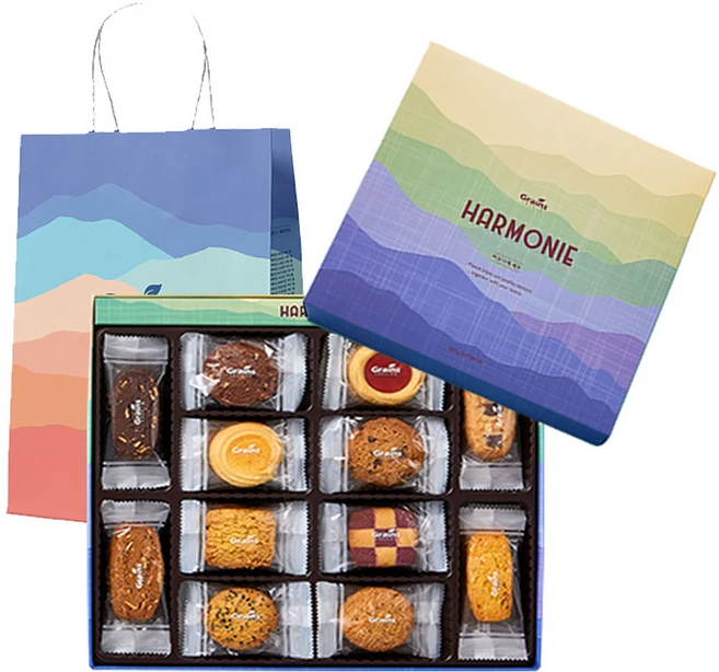 그래인스쿠키 하모니에 쿠키 44p + 쇼핑백 세트, 12종, 1세트 - 쿠팡