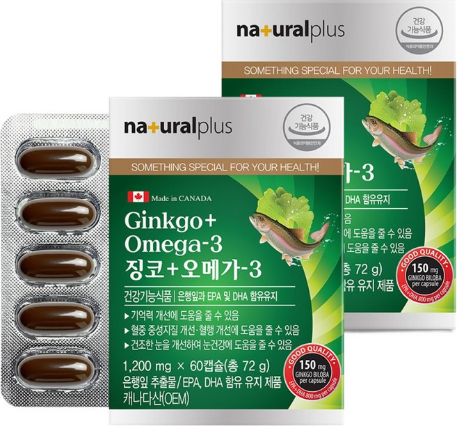 내츄럴플러스 징코 오메가3, 60정, 2개