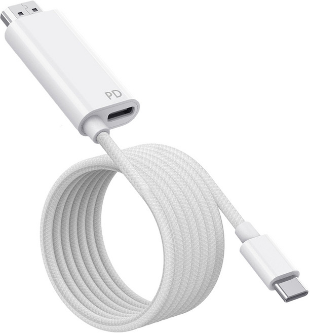 호후 C타입-멀티단자 동시충전 4K 60Hz TV 연결 뷰엠 미러링 케이블, 화이트, 1개, 2m