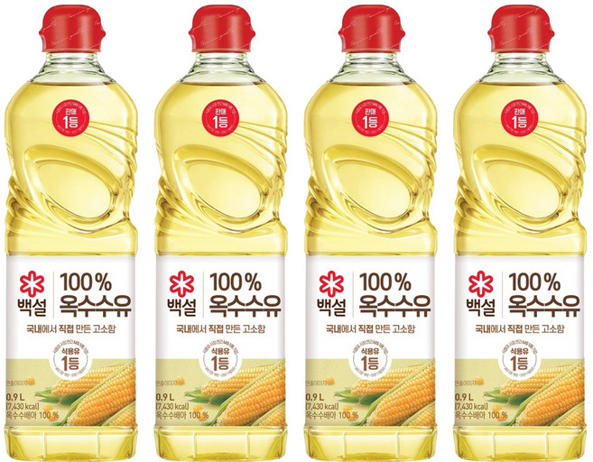 백설 옥수수유, 900ml, 4개