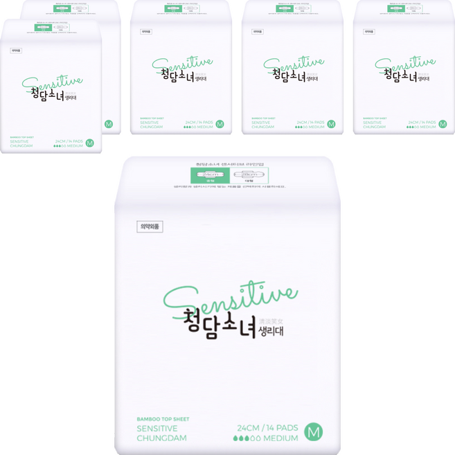 [비건라이프] 청담소녀 센서티브 생리대 날개형, 중형, 14개입, 6개