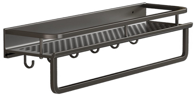 浴室置物架 有桿有鈎, 黑色, 1個