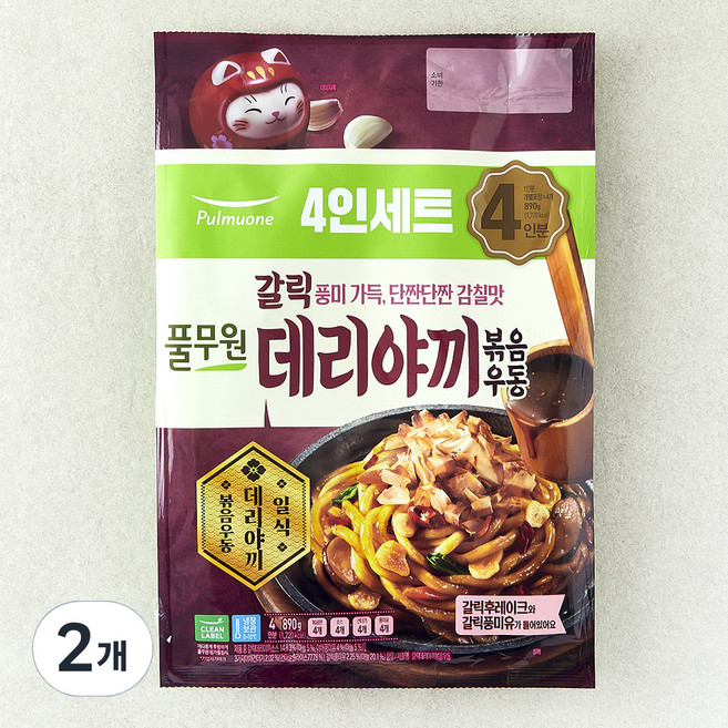 풀무원 갈릭 데리야끼 볶음 우동 4인분, 890g, 2개