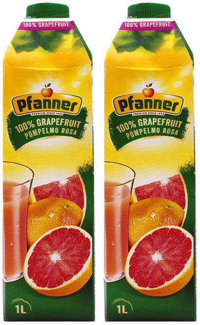 Pfanner 粉紅葡萄柚汁, 2個, 1L