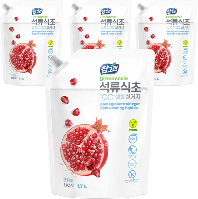 참그린 석류식초 설거지 주방세제 리필, 1.7L, 4개