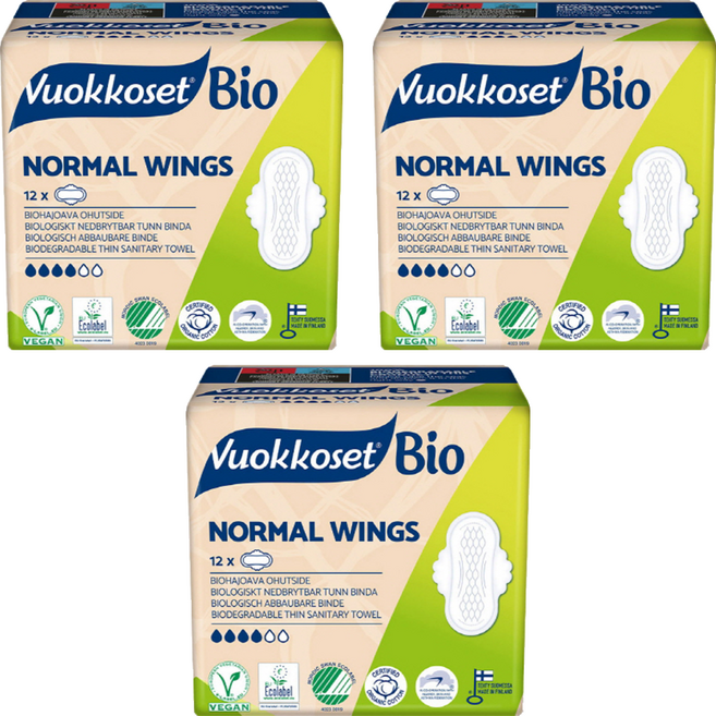뷰코셋 바이오 노말 윙 생리대 날개형, 소형, 3개, 12개입