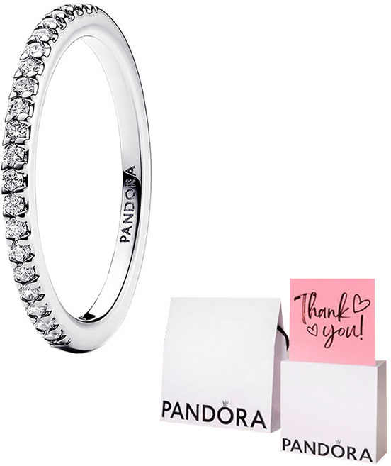 PANDORA 潘多拉 女款閃耀環戒 192999C01 + 購物袋 + 訊息卡 + 品質保證書(百貨公司售後服務)