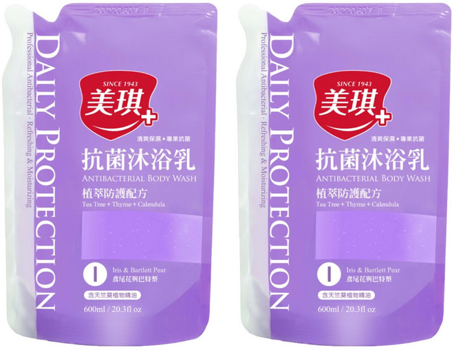 美琪抗菌沐浴乳補充包 鳶尾花與巴特梨 含天然萃取植物精油, 600ml, 2包