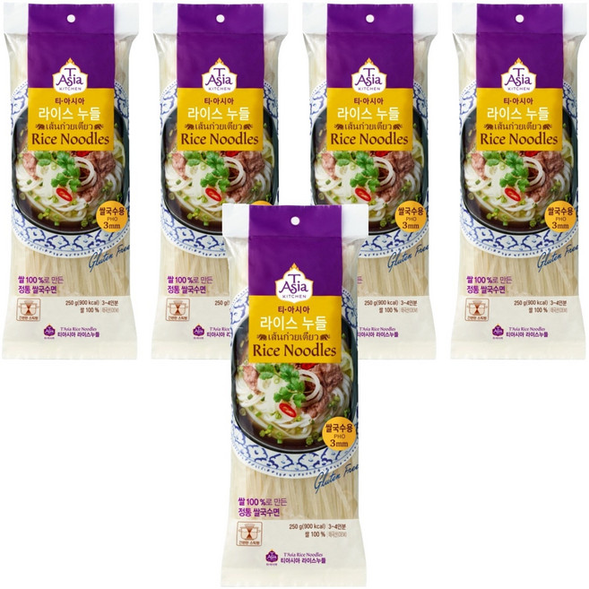 티아시아키친 라이스누들 쌀국수용 3mm, 250g, 5개
