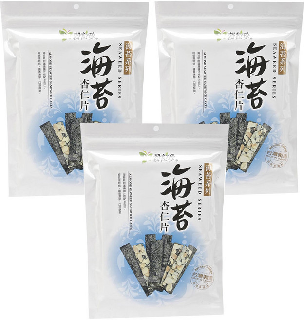 榖粒珍 海苔原味杏仁片, 40g, 3包