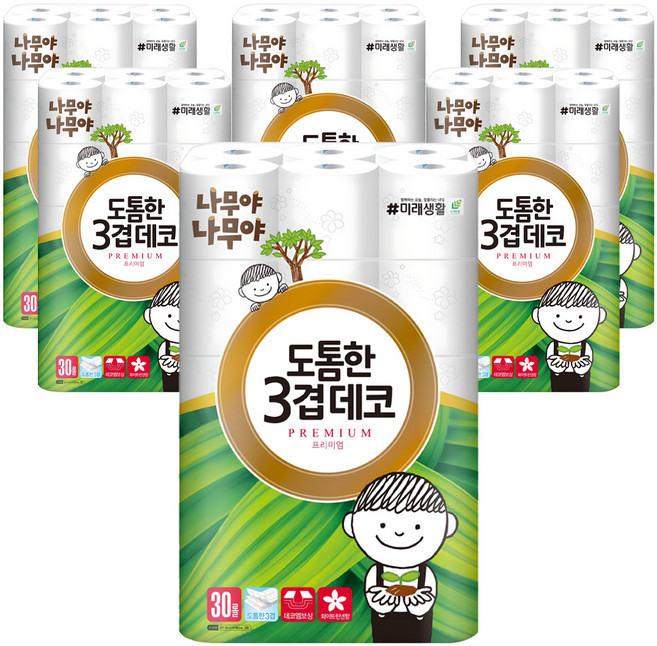 나무야나무야 도톰한 3겹 데코 화장지, 30m, 30롤, 6개