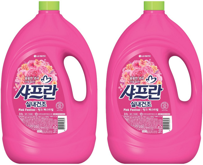 샤프란 실내건조 섬유유연제 핑크 페스티벌 본품, 3.1L, 2개