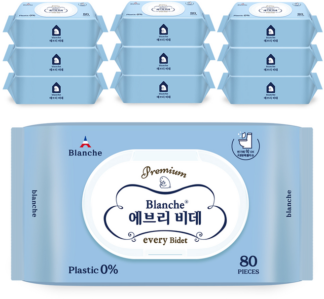 블랑슈 에브리비데 물티슈 캡형, 80매, 10개