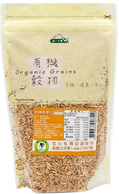 統一生機 有機燕麥仁, 500g, 1包
