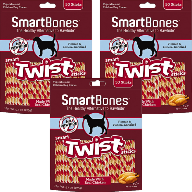 스마트본 트위스트스틱 강아지 건조간식 50p, 치킨, 275g, 3개