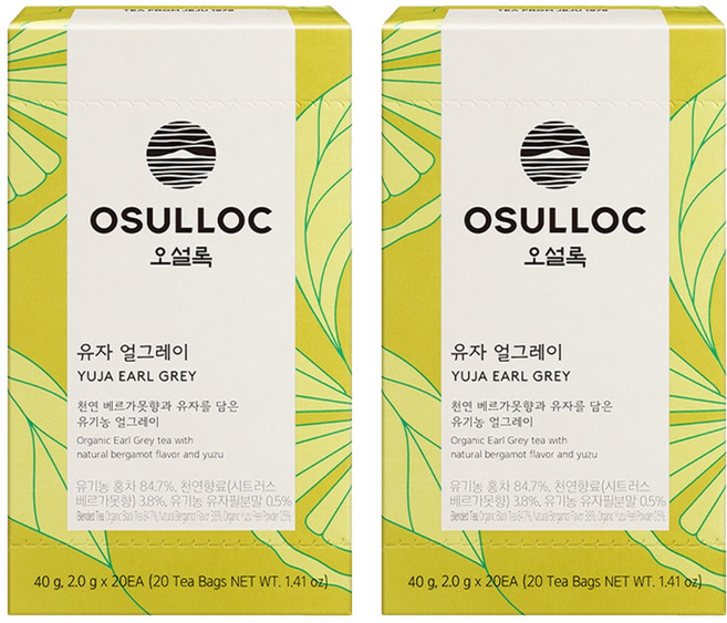 오설록 유자 얼그레이 홍차 티백, 2g, 20개입, 2개