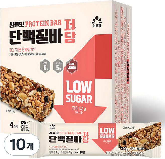 심플잇 단백질바 저당 4p, 120g, 10개