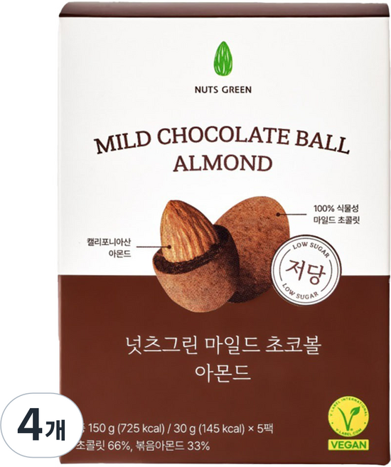 넛츠그린 저당 마일드 초코볼 아몬드 5p, 150g, 4개