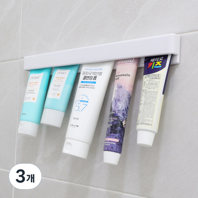 후딱 거꾸로 무타공 다용도 롱타입 치약걸이, 화이트, 3개