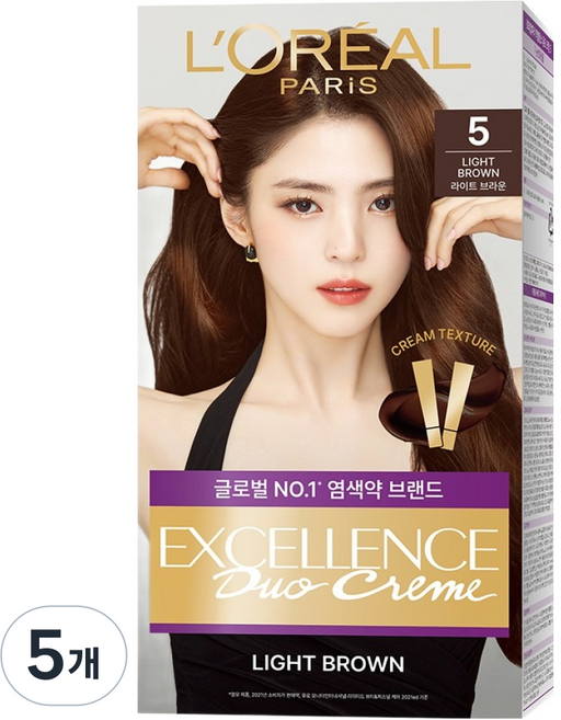로레알파리 엑셀랑스 듀오크림 나눠쓰는 새치염색 염모제, 5호 라이트 브라운, 5개