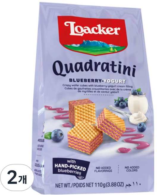 Loacker 萊佳哈斯 威化方形餅 藍莓優格, 110g, 2個