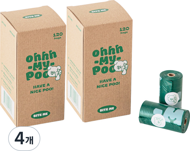 바잇미 오마이푸백 리필 배변봉투, 그린, 120개입, 4개