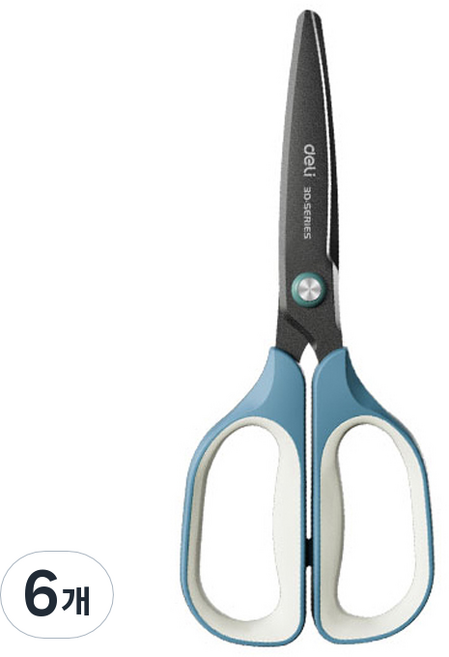 델리 3D 커브 블랙날 테프론 가위 TJ109, 블루, 6개