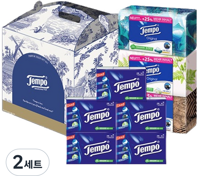 Tempo 갑티슈 3P + 행키티슈 5p 선물 세트, 2세트
