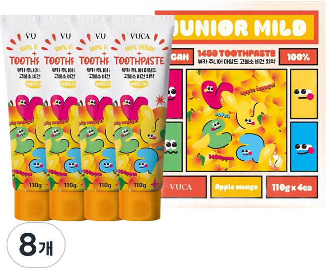 뷰카 주니어 마일드 고불소 비건치약 애플망고향, 110g, 8개