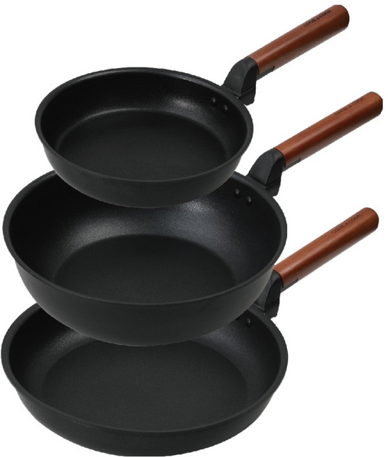 쿡앤쿡 인덕션 미라클 IH 피라미드 코팅 프라이팬 3종세트, 블랙, 프라이팬 22cm + 프라이팬 28cm + 궁중팬 28cm, 1세트
