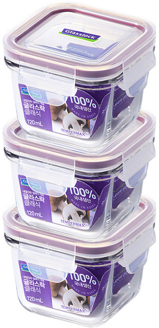 글라스락 퍼플 에디션 정사각 밀폐용기, 3개, 단품