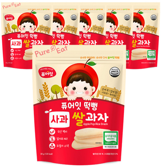 퓨어잇 떡뻥 쌀과자 30g, 쌀+사과 혼합맛, 6개