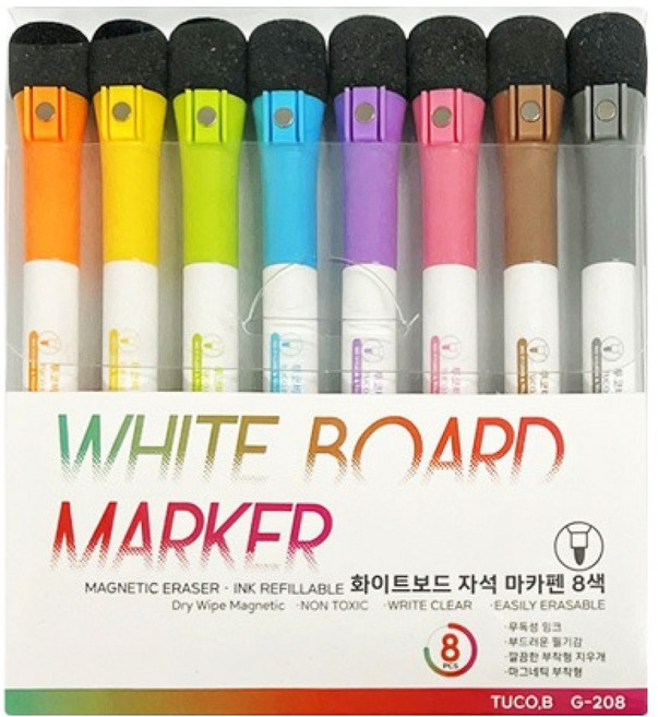 투코비 화이트보드 자석 마카펜 G-208, 오렌지,옐로우,그린,블루,퍼플,레드,브라운,블랙, 8개